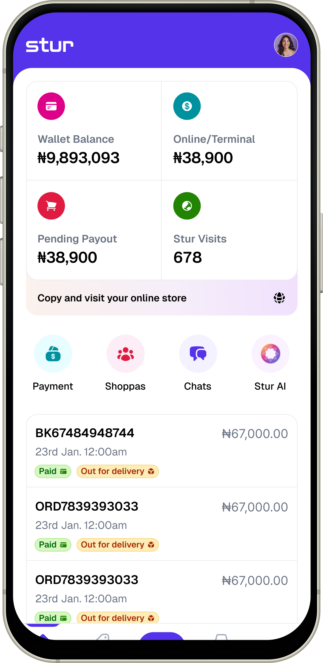 Stur mobile app preview